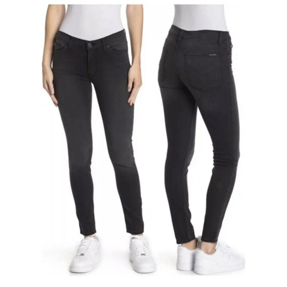 Hudson Ankle Krista Super Skinny Jeans Black Stretch Denim Zip Pockets Gray 30